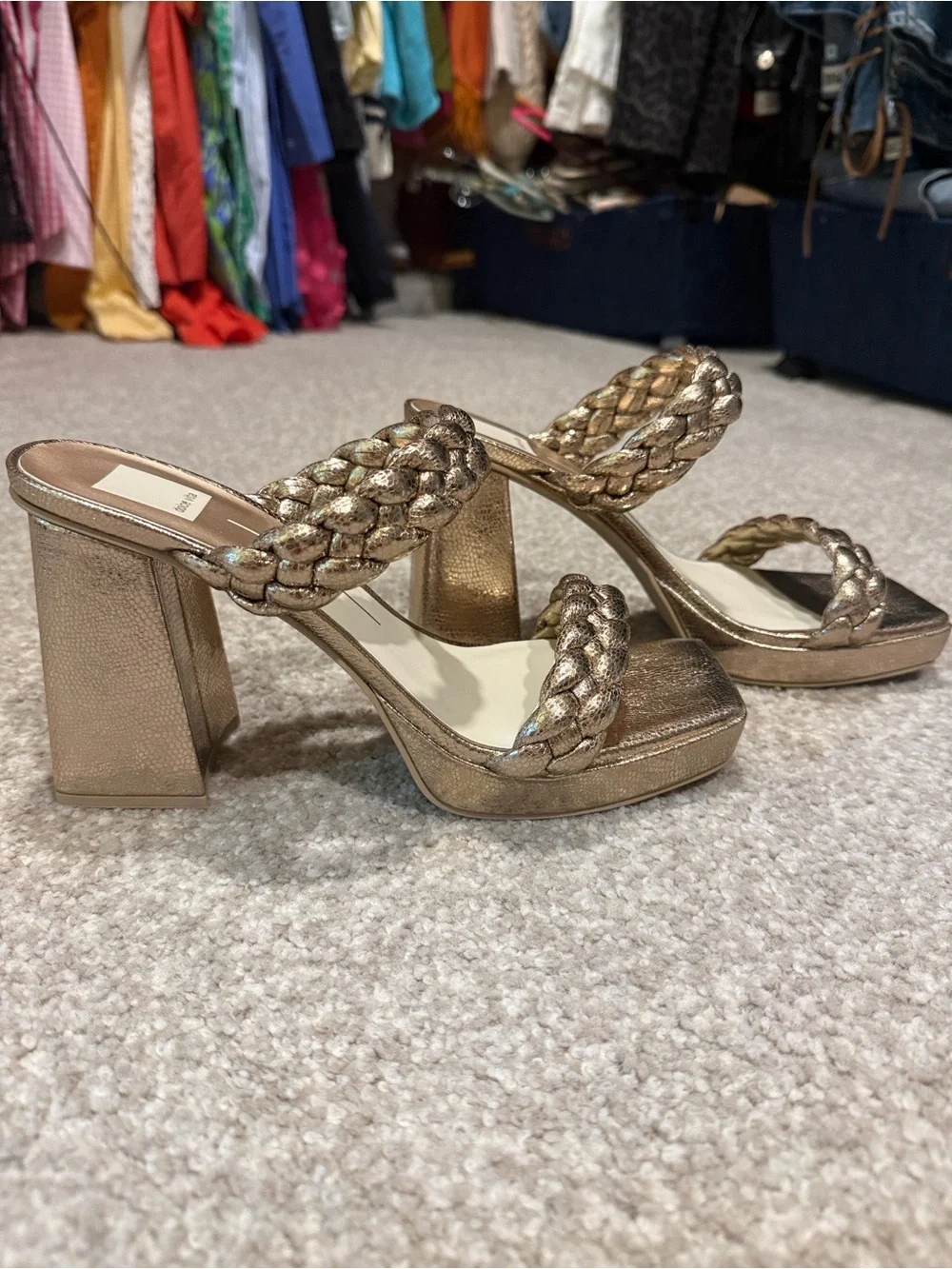 Dolce Vita Paily Braided Two-Strap Block Heel- Metallic Gold